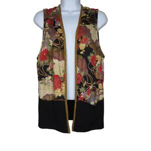 Naturally Yours Honolulu Womens M Vintage Floral Vest Pockets Open Front Cotton